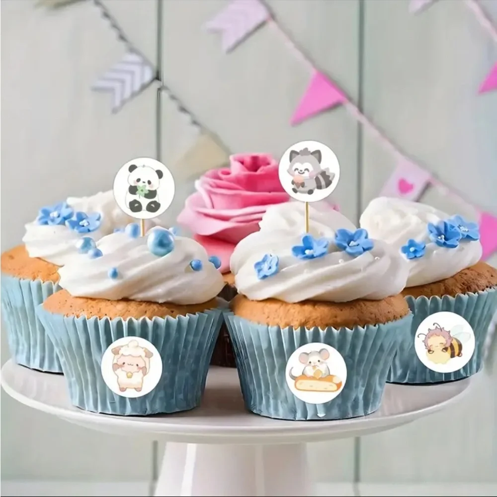Roll of 500 Round Cute Animal Stickers Bunny Sheep Kitty Bee Fox Panda Mouse